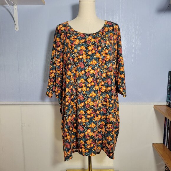 Lularoe Extra Large Orange Red Floral Round Neck Shortsleeve Tunic T-Shirt - Picture 1 of 9